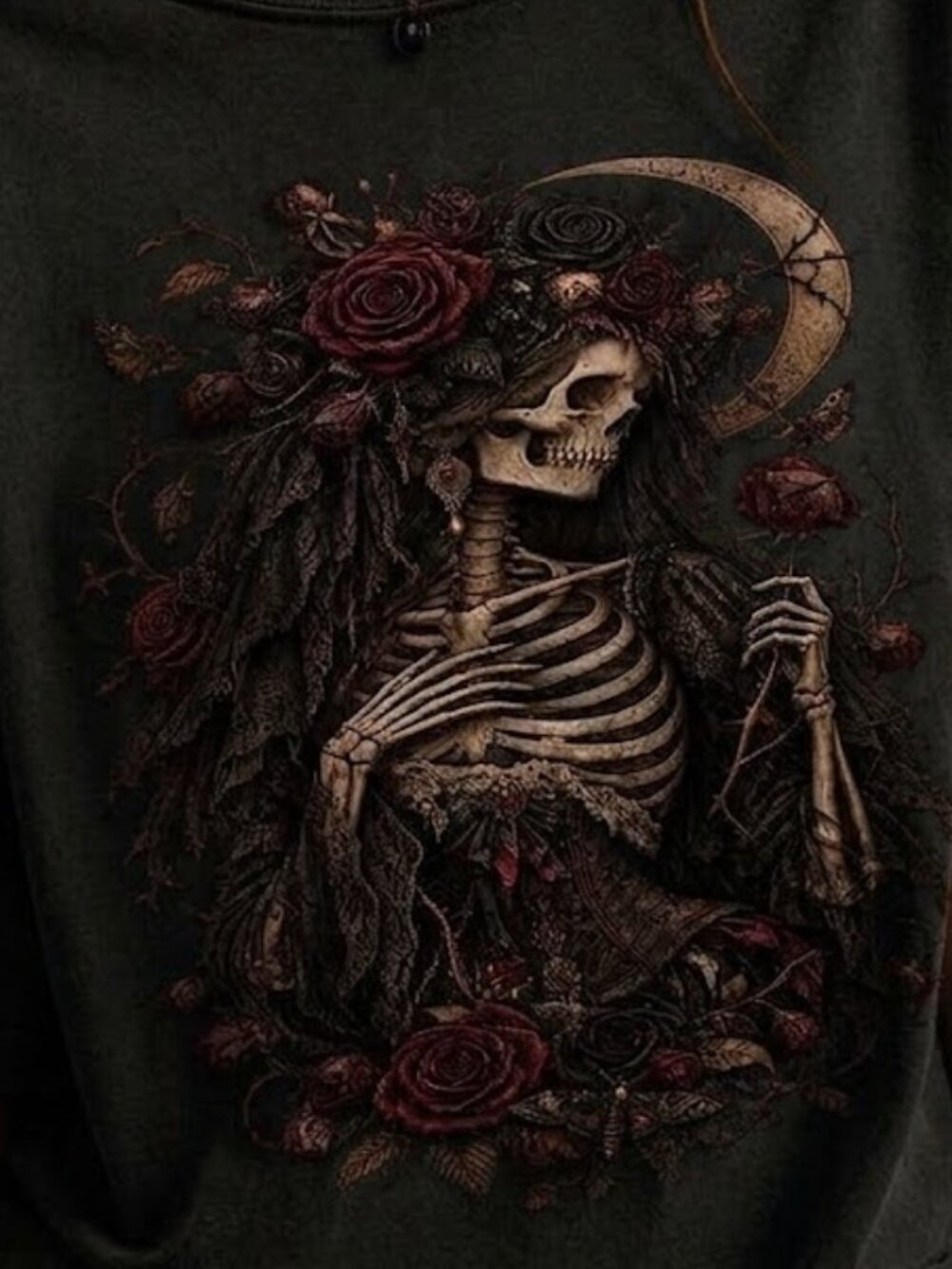 Gothic Skeleton Roses Victorian Moon Tee - Picture 2 of 3